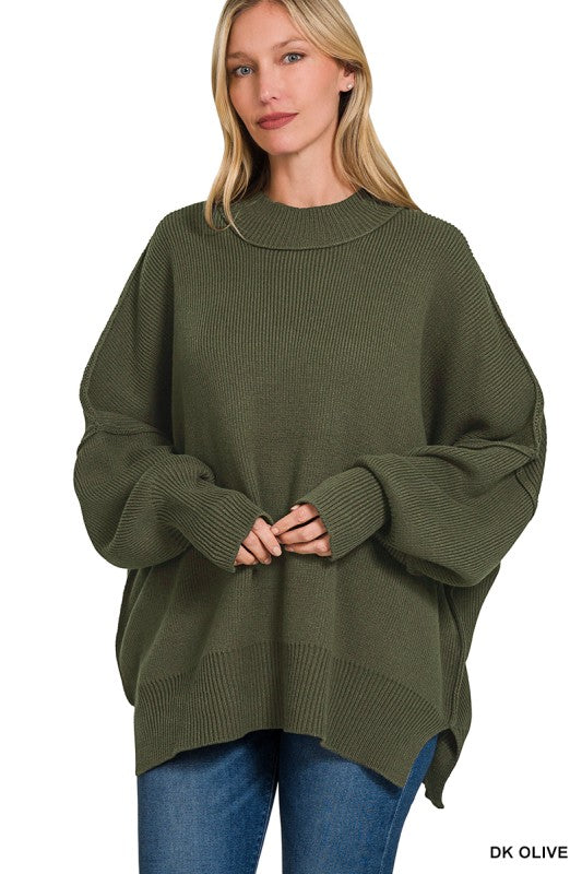 Zenana Oversized Ribbed Mock Neck Sweater – Cozy Slouchy Tunic