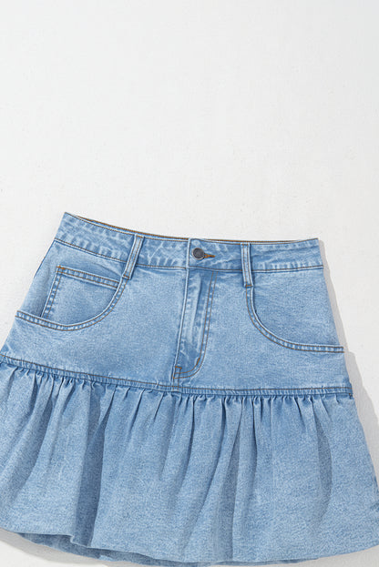 Myosotis Bubble Hem Denim Mini Skirt