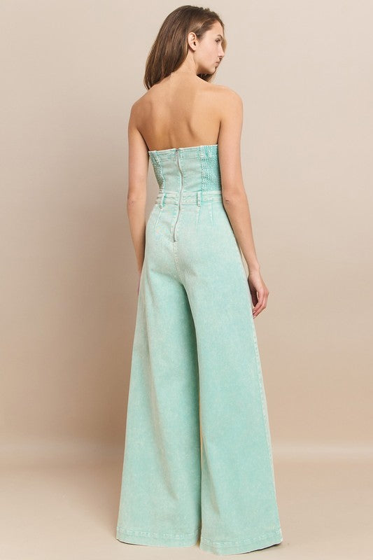 Aqua Dream Tube Denim Jumpsuit – Wide Leg Mineral Wash  Style