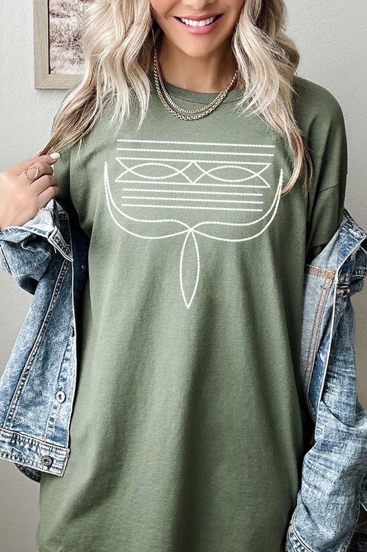 Western Boot Stitch Graphic Heavyweight T Shirts