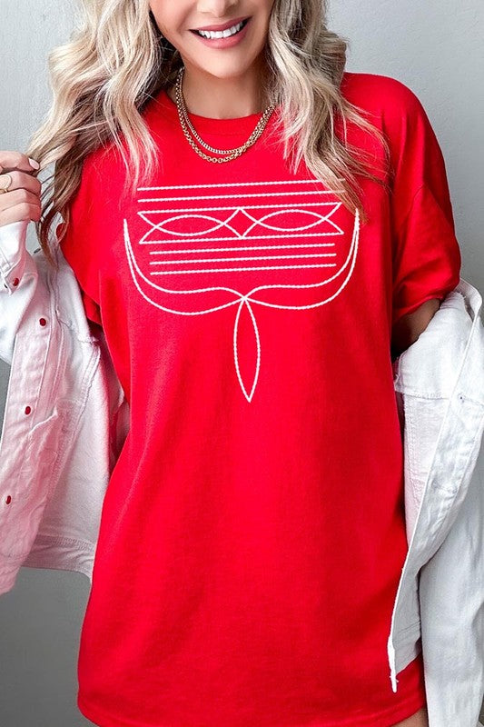 Western Boot Stitch Graphic Heavyweight T Shirts