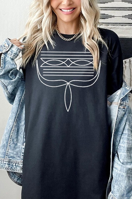 Western Boot Stitch Graphic Heavyweight T Shirts
