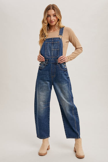 Women’s Denim Barrel Overalls – Relaxed Wide-Leg Bib Overall Jeans