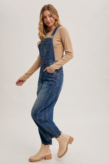 Women’s Denim Barrel Overalls – Relaxed Wide-Leg Bib Overall Jeans