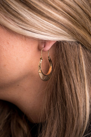Burnished Gold Sun Stamped Hoop Earring