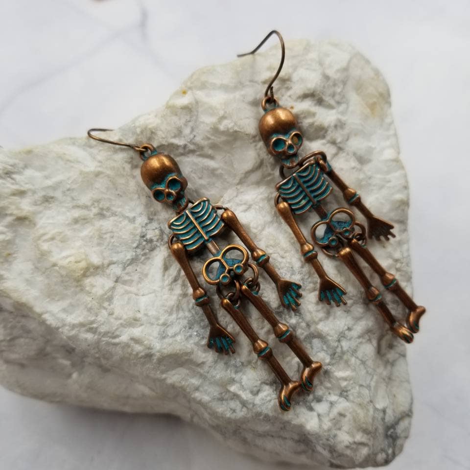 Vintage Goth Skeleton Halloween Earrings