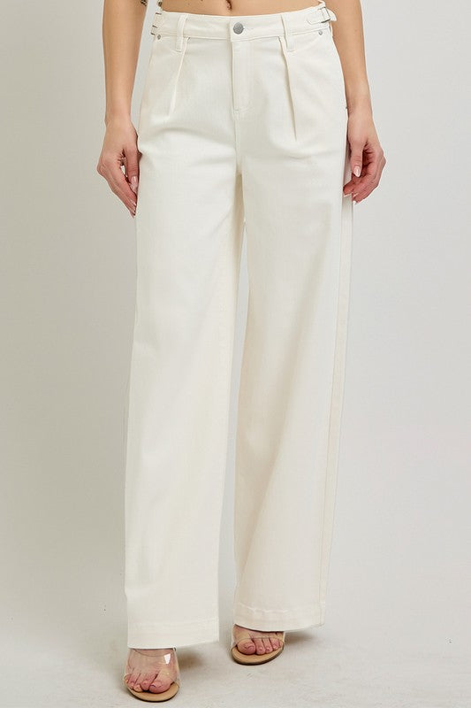Risen Adjustable Waistband Slouch Wide Pleated Pants