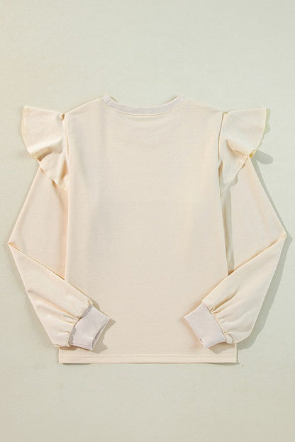 Women Solid Color Ruffled Long Sleeve Blouse