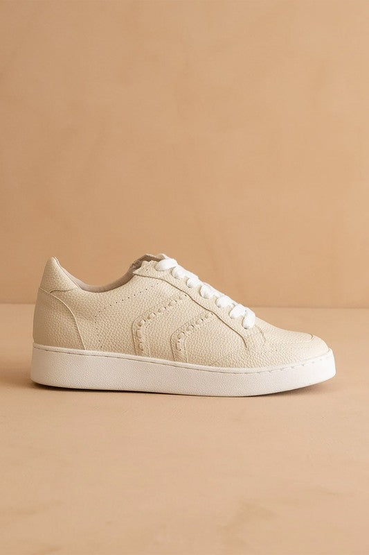 Womens Cream Leather-like Sneakers | Stylish White Casual Shoes for Everyday Wear