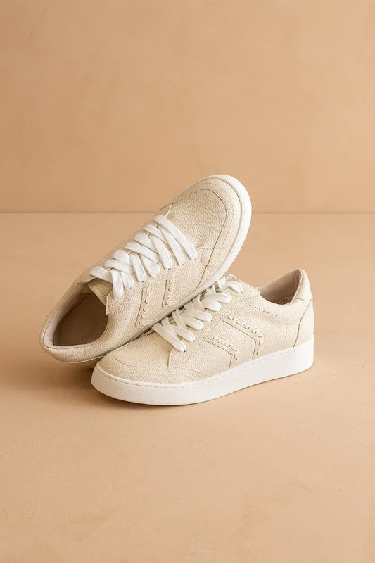 Womens Cream Leather-like Sneakers | Stylish White Casual Shoes for Everyday Wear