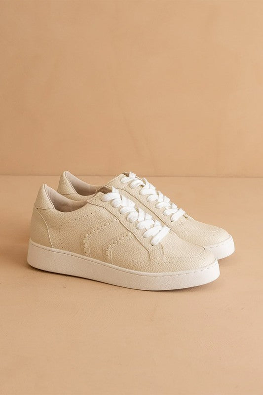 Womens Cream Leather-like Sneakers | Stylish White Casual Shoes for Everyday Wear