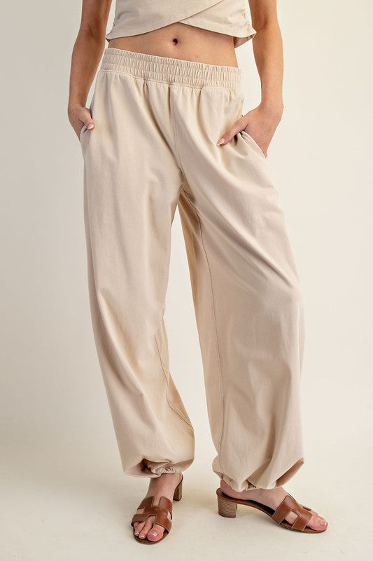 Beige Sleeveless Crop Top & Elastic Waist Lounge Pants Set Top Only