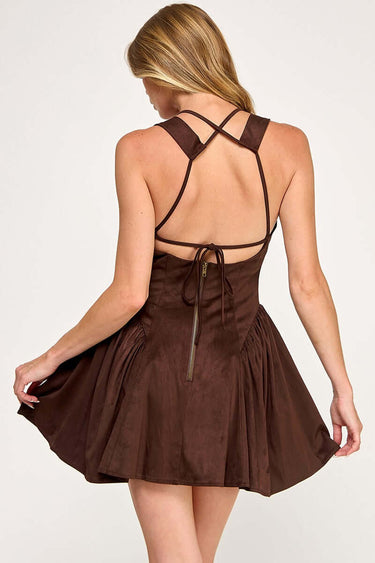 Suede V Neck MIni Dress