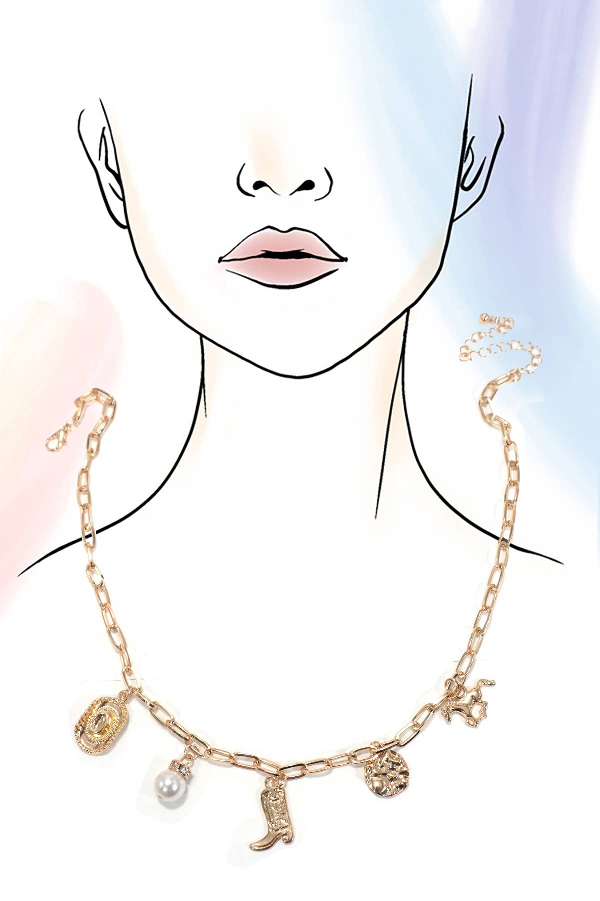 WESTERN BOOT STAR HAT HORSESHOE CHARM NECKLACE |