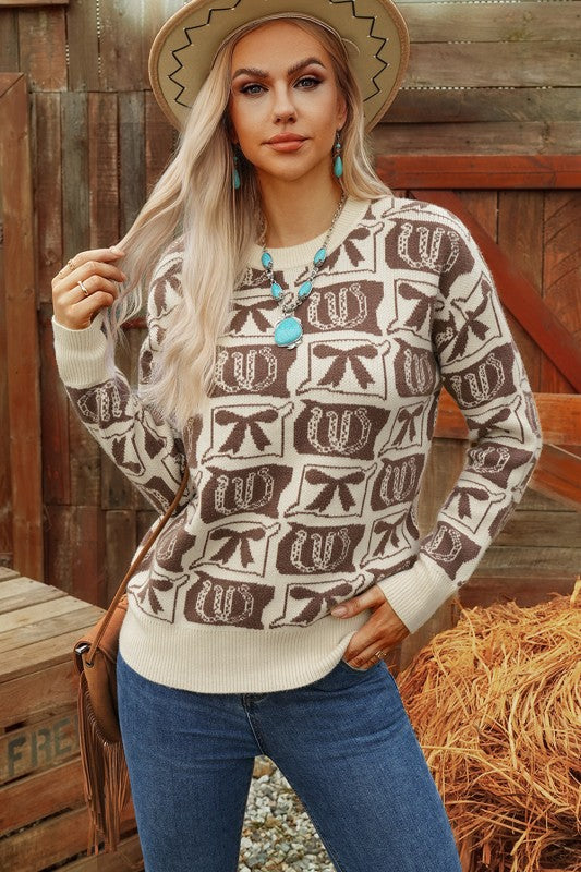 Western Plaid Cowgirl Check Crochet Cozy Sweater