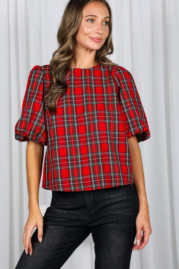 Back Bow Accent Feminine Plaid Top