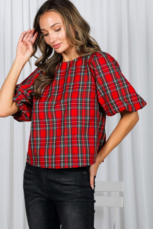Back Bow Accent Feminine Plaid Top