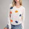 Fall Pumpkin Embroidered Sweater – Ivory Knit - Cowgirl Charm