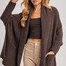Blueivy Espresso Boucle Blanket Wrap Cardigan, oversized Western-style short sleeve sweater in cozy boucle fabric.