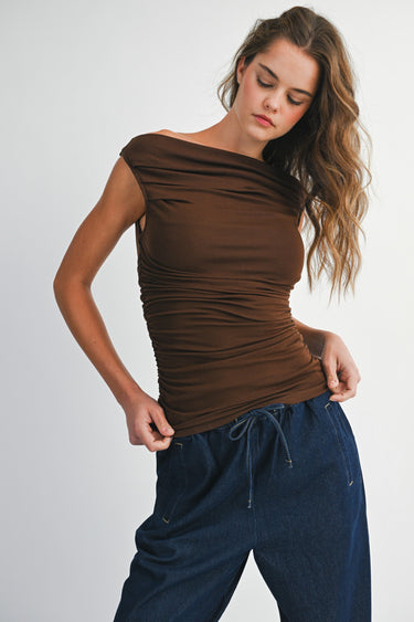 Knit Ruched Off Shoulder Top Mable