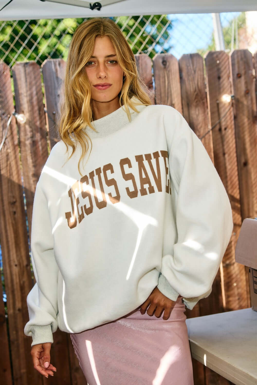 Bucketlist Cross & Jesus Saves' Print reversible graphic sweatshirt with religious design, featuring bold print and comfortable fit.
