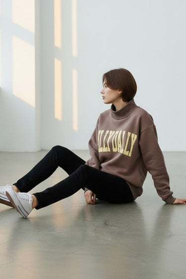 Bucketlist Dilly Dally reversible mocha oversized mock neck short sleeve sweater, cozy and stylish for casual wear.