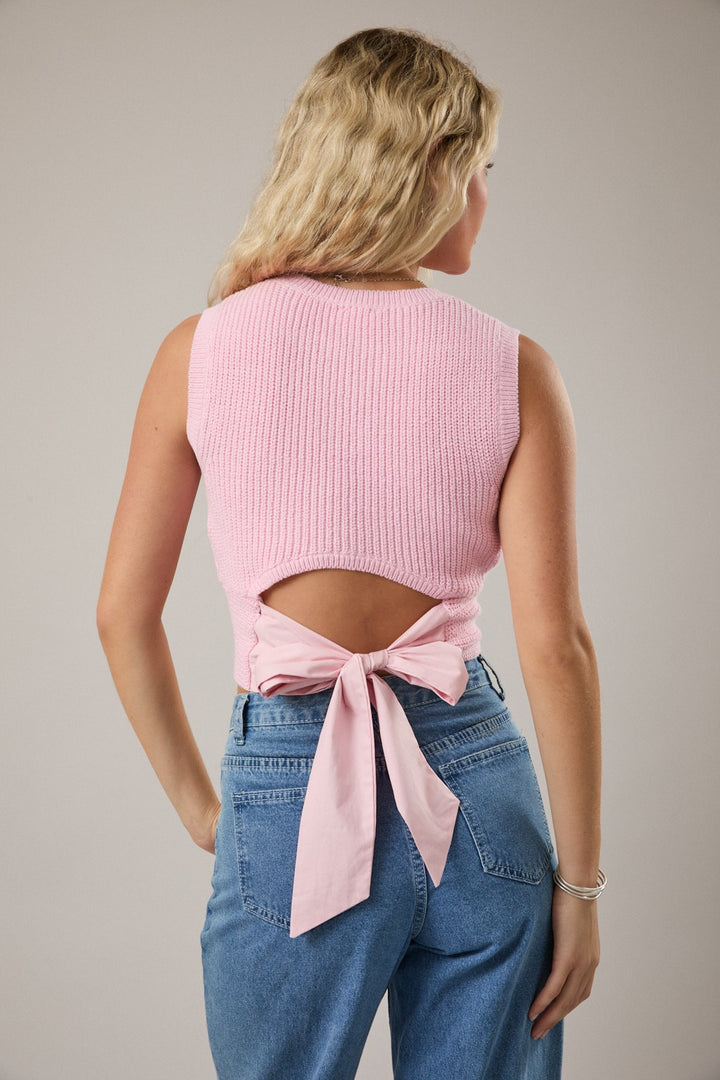 Back Bow Detail Sleeveless Sweater Top