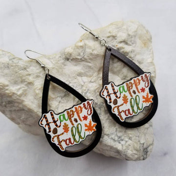 HAPPY FALL Hollow Wood Earrings