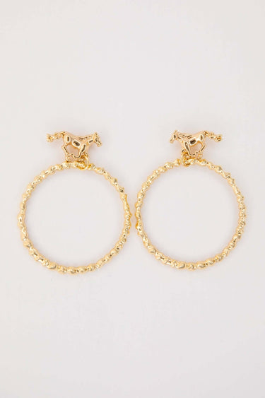 2.5" 18K Gold Plated Dangle Hoop Earrings on Buckin Horse - Cowgirl Charm