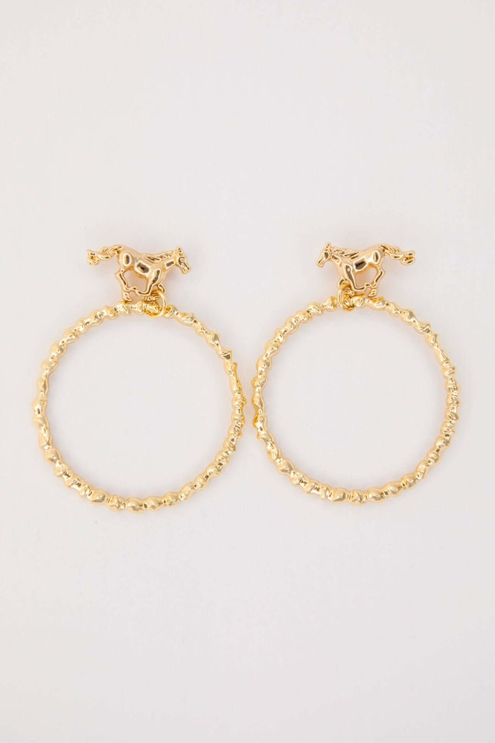 2.5" 18K Gold Plated Dangle Hoop Earrings on Buckin Horse - Cowgirl Charm