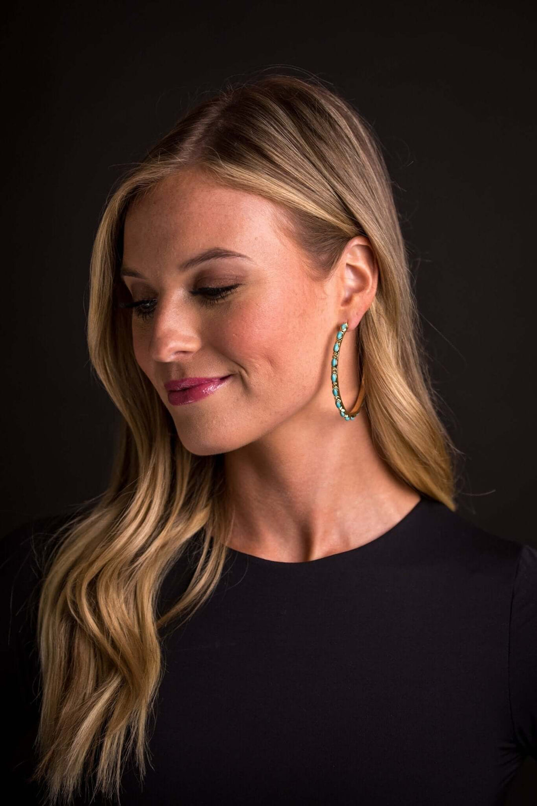 2.5" Gold and Turquoise Petitie Point Style Hoop Earring - Cowgirl Charm