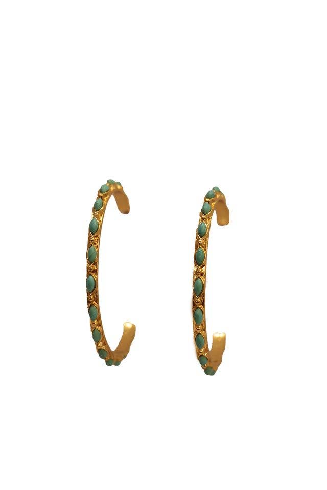 2.5" Gold and Turquoise Petitie Point Style Hoop Earring - Cowgirl Charm