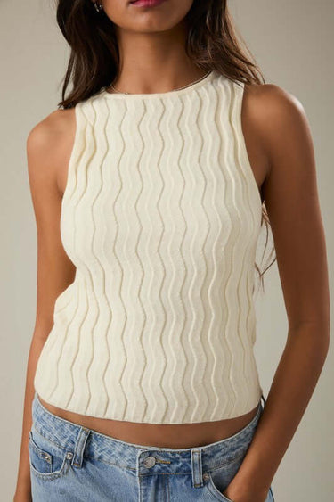 Boat Neck Sleeveless Structured Sweater Top