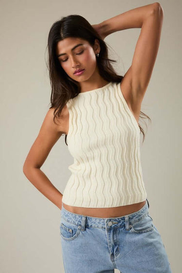 Boat Neck Sleeveless Structured Sweater Top
