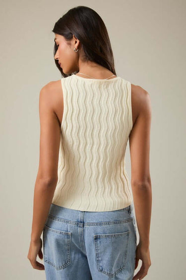 Boat Neck Sleeveless Structured Sweater Top