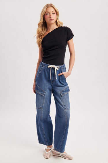 Draped Knit Asymmetric One Shoulder Knit Top