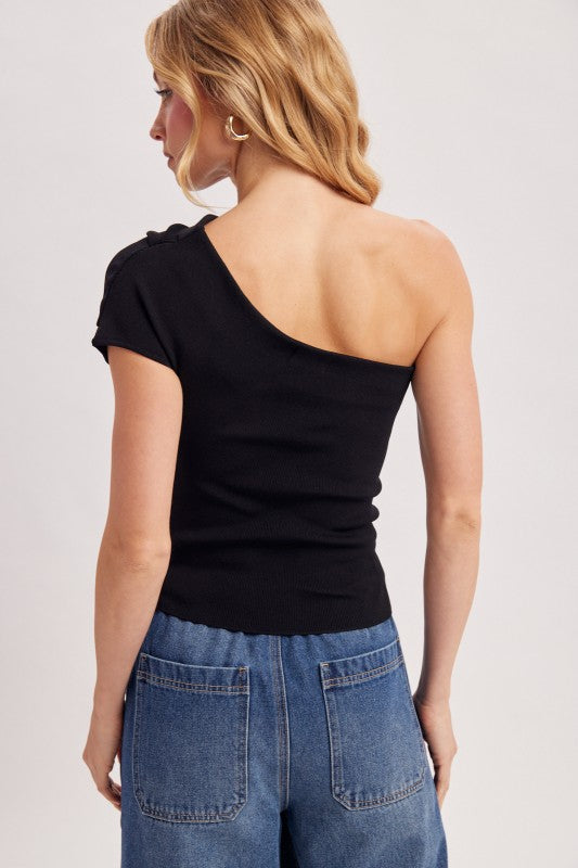 Draped knit asymmetric one-shoulder top by Cowgirl Charm, featuring a stylish draped design and single shoulder detail.