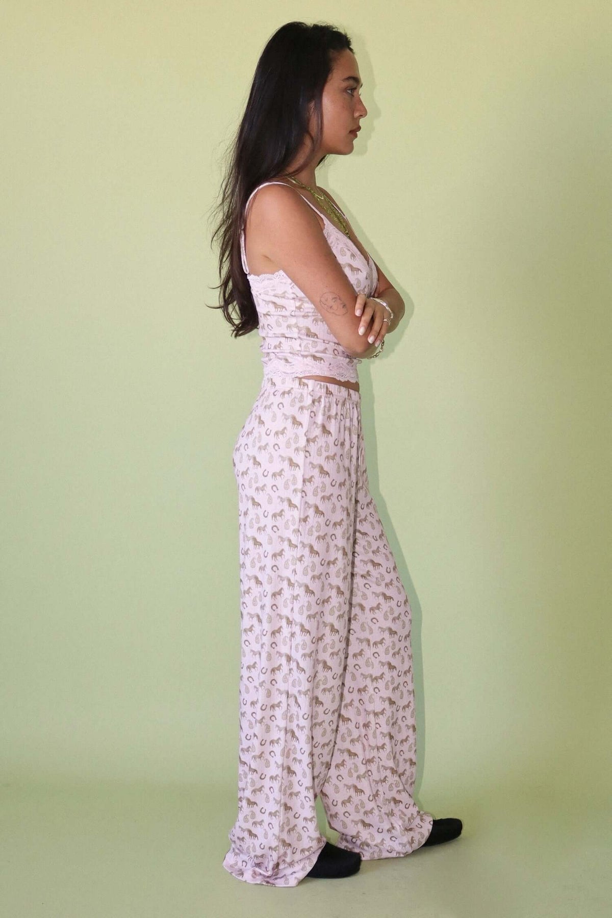 Bailey Rose Lucky Horse lace cami top featuring delicate lace details and a fitted sleeveless design.