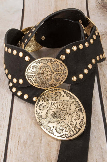 Western Oval Concho Studded Trim Vegan Leather Belt