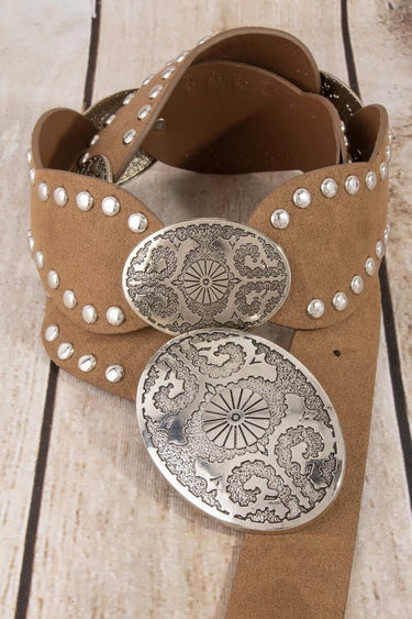 Western Oval Concho Studded Trim Vegan Leather Belt