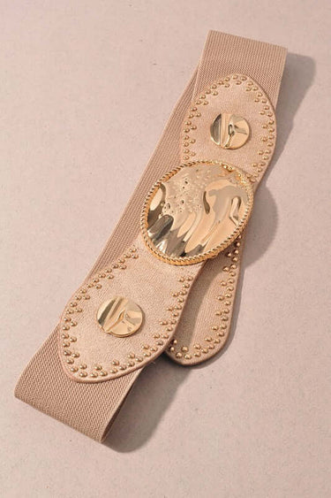 Studded Oval Buckle Stretch Belt