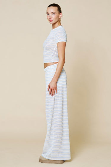 Blue Stripe Crochet Knit Matching Lounge Set | Cowgirl Charm Boutique