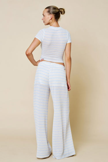 Blue Stripe Crochet Knit Matching Lounge Set | Cowgirl Charm Boutique