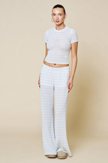 Blue Stripe Crochet Knit Matching Lounge Set | Cowgirl Charm Boutique