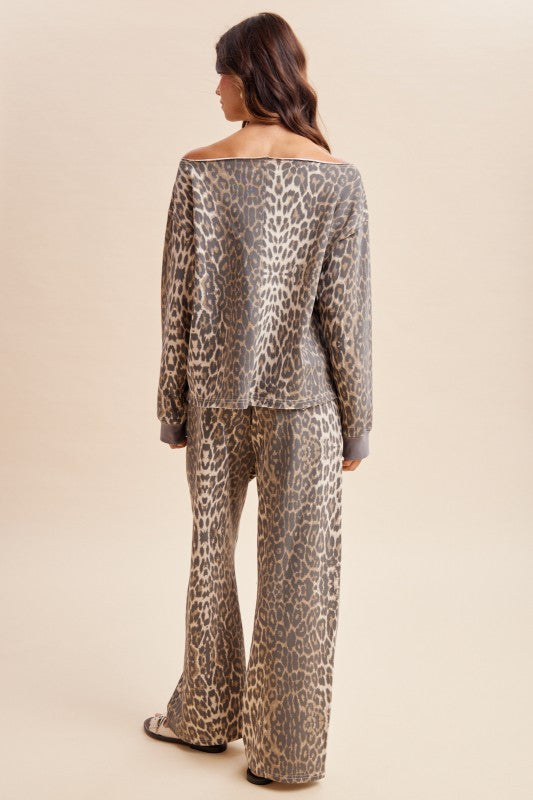 Wild Side Leopard Terry Lounge Set by anniewear featuring leopard print fabric for comfortable, stylish loungewear.
