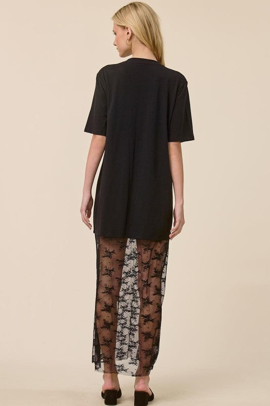 Black vintage horse graphic lace maxi T-shirt dress by Zutter, featuring western style and a relaxed fit.