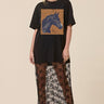 Zutter vintage horse graphic lace maxi T-shirt dress featuring western black design and casual fit, ideal for boho style.