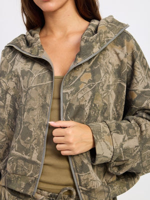 High Neck Zip Up Camo zip up