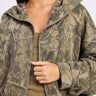 Emory Park high neck camo zip-up jacket with front zipper and camouflage pattern, casual outdoor style.