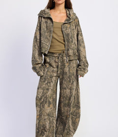 Woodland Camo Barrel Leg Drawstring Pants